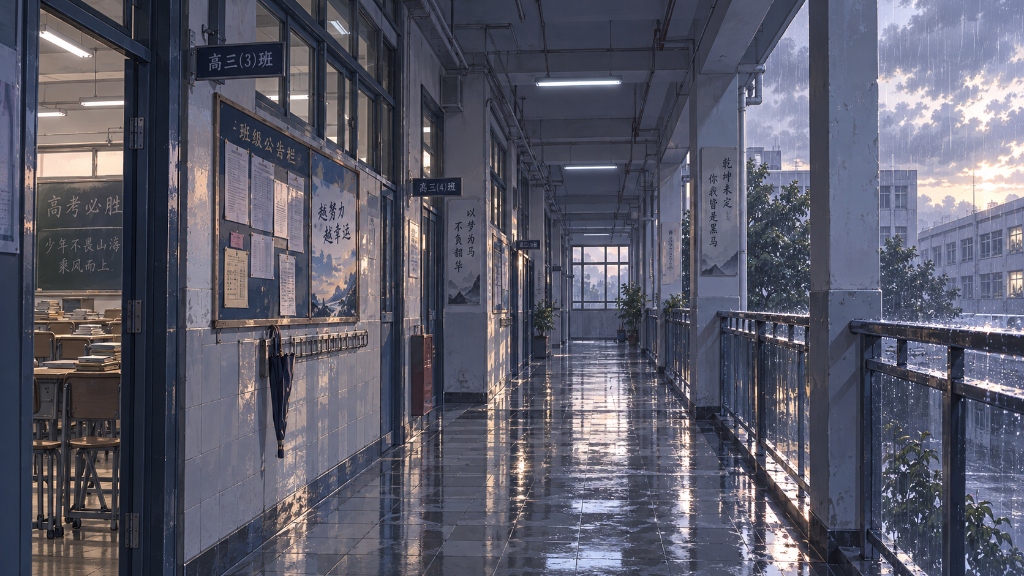 遊戲美術:雨天的高中走廊